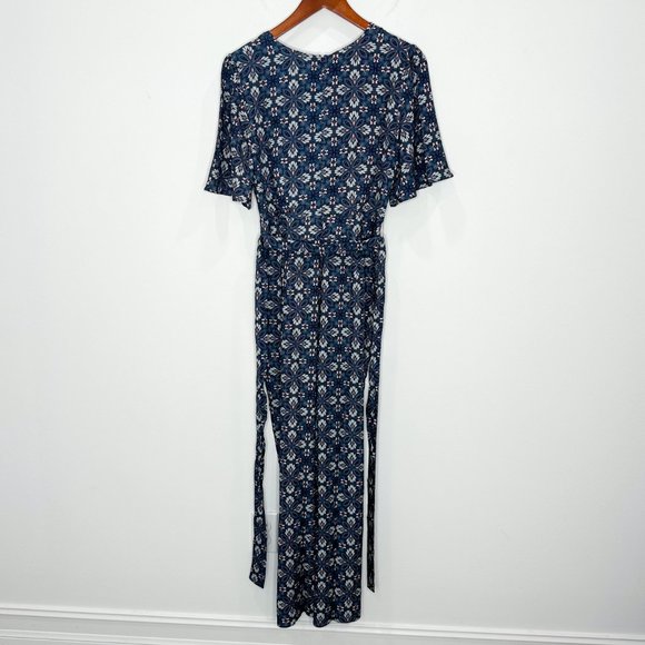 Anthropologie LAIA Norma Wide Leg Tie Waist Jumpsuit in Blue Floral Motif Print - Picture 5 of 17